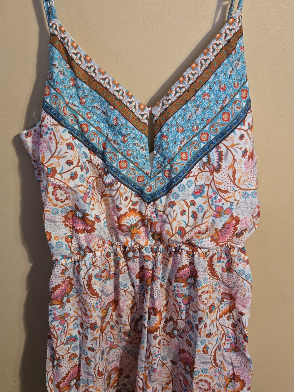 Charlotte Russe Floral Romper in Turquoise, Coral & White
